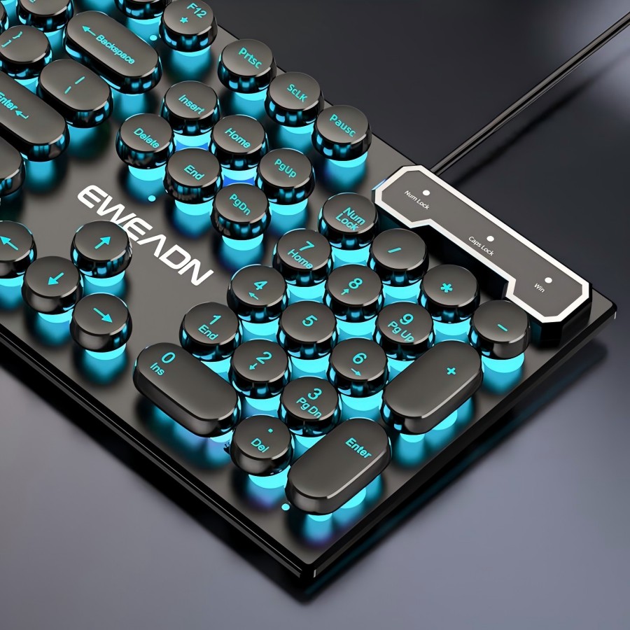 Gaming Accessories Keyboards - EWEADN タイプライターゲーミングキーボード、104キー、レトロパンクラウンドキーキャップ、ブルーバックライト、USB有線、Windows PC/ラップトップ用