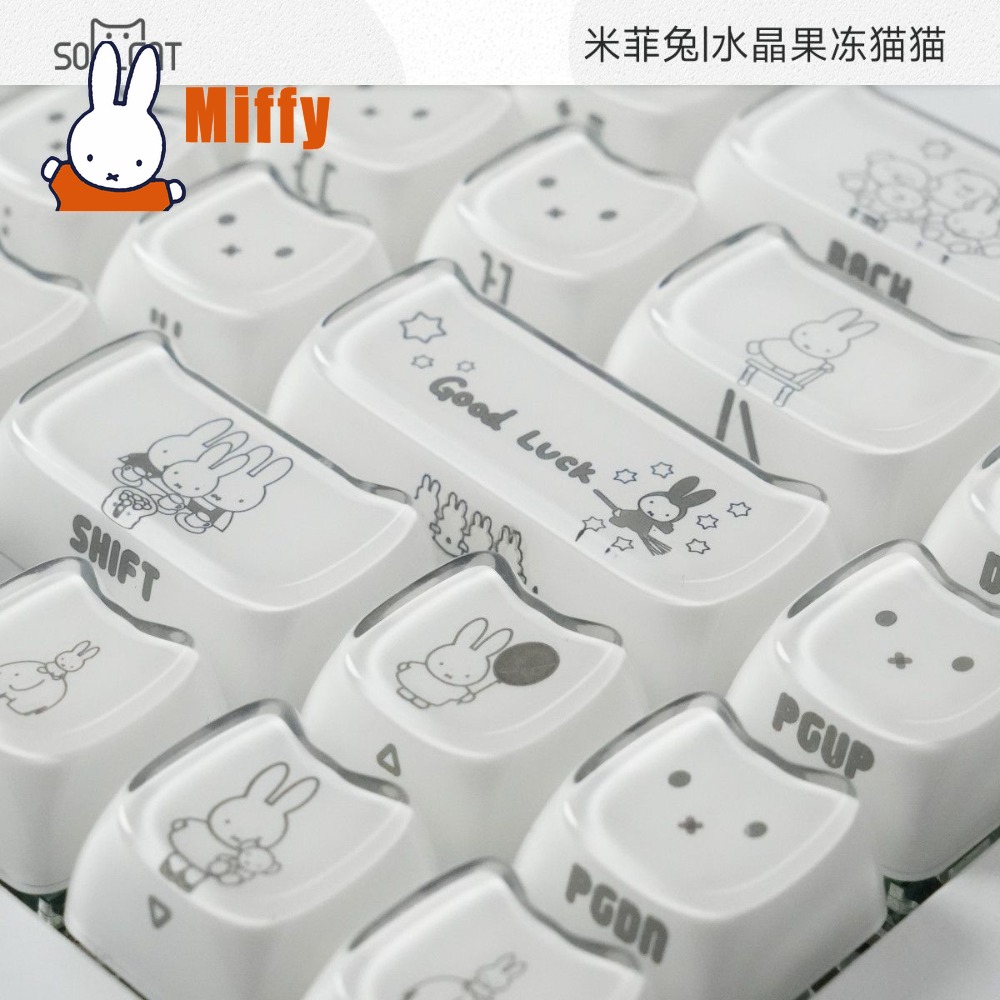 Gaming Accessories Keyboards - かわいいミッフィーキーキャップかわいいウサギメカニカルキーボードキャップクリスタルゼリー猫耳サイドプリントデスクトップPCゲーム装飾ギフト