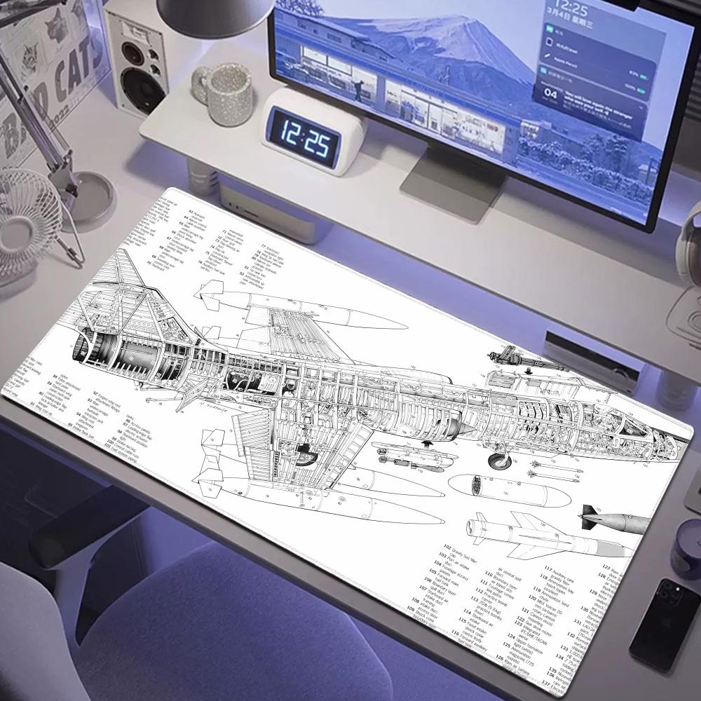 Gaming Accessories Drawing - HYBXAXC 飛行機の図面白黒ゲーミングマウスパッド HD プリントオフィスアクセサリーゴム製ラップトップオーバーロックキーボードデスクマット