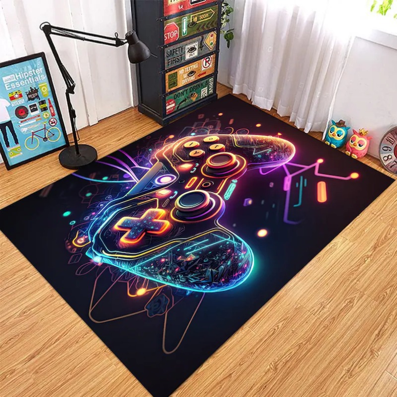 Gaming Hand Accessories - ネオングローゲームコントローラーアレアラグ カラフルゲーミングジョイスティックプリント 滑り止めフロアマット ゲームルーム ホームデコレーション用