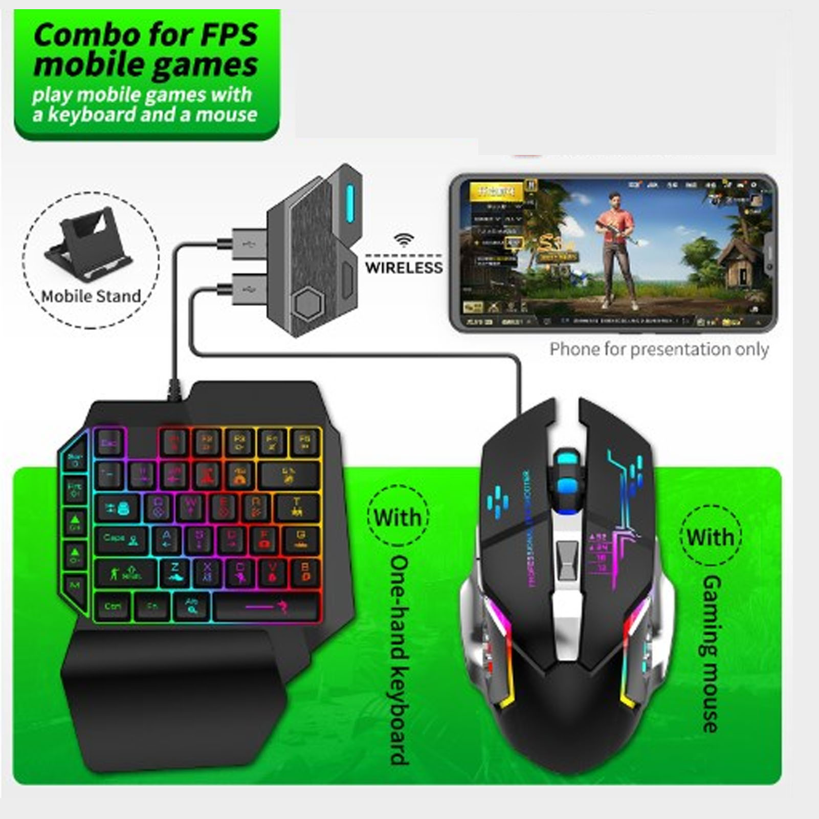 キーボード マウス コンバーター セット 応答性の高い片手キ - Gaming Hand Accessories のレビューと価格
