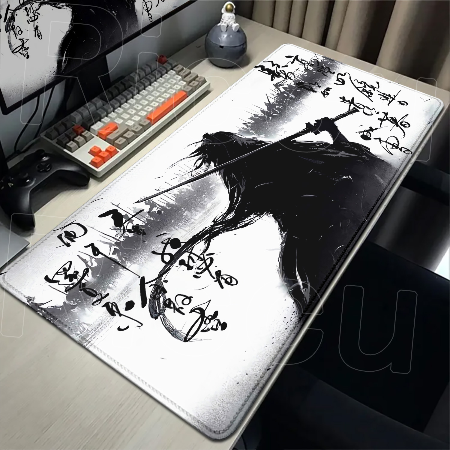 サムライ戦士白黒描画マウスパッドゲーマーコンピュータPCアク - Gaming Accessories Drawing のレビューと価格