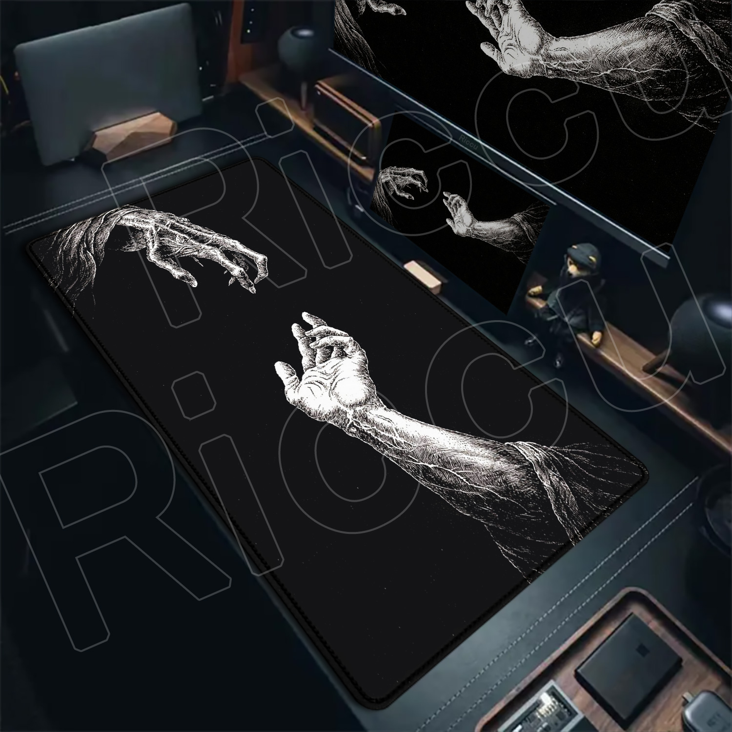 HD大型白黒XXLゴシックハンドアートマウスパッドPCゲーム - Gaming Hand Accessories のレビューと価格